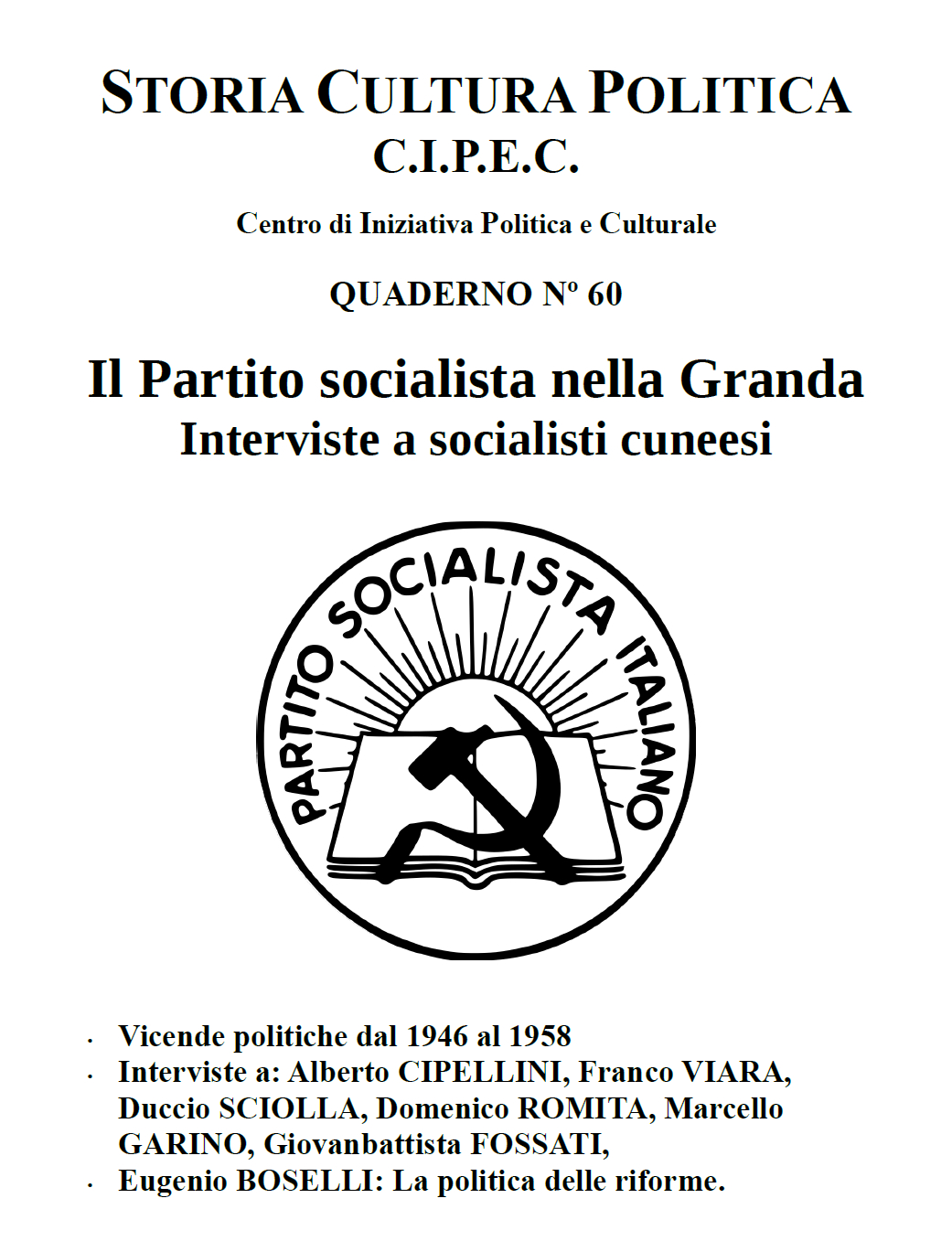 Copertina del Quaderno CIPEC 60 Socialisti