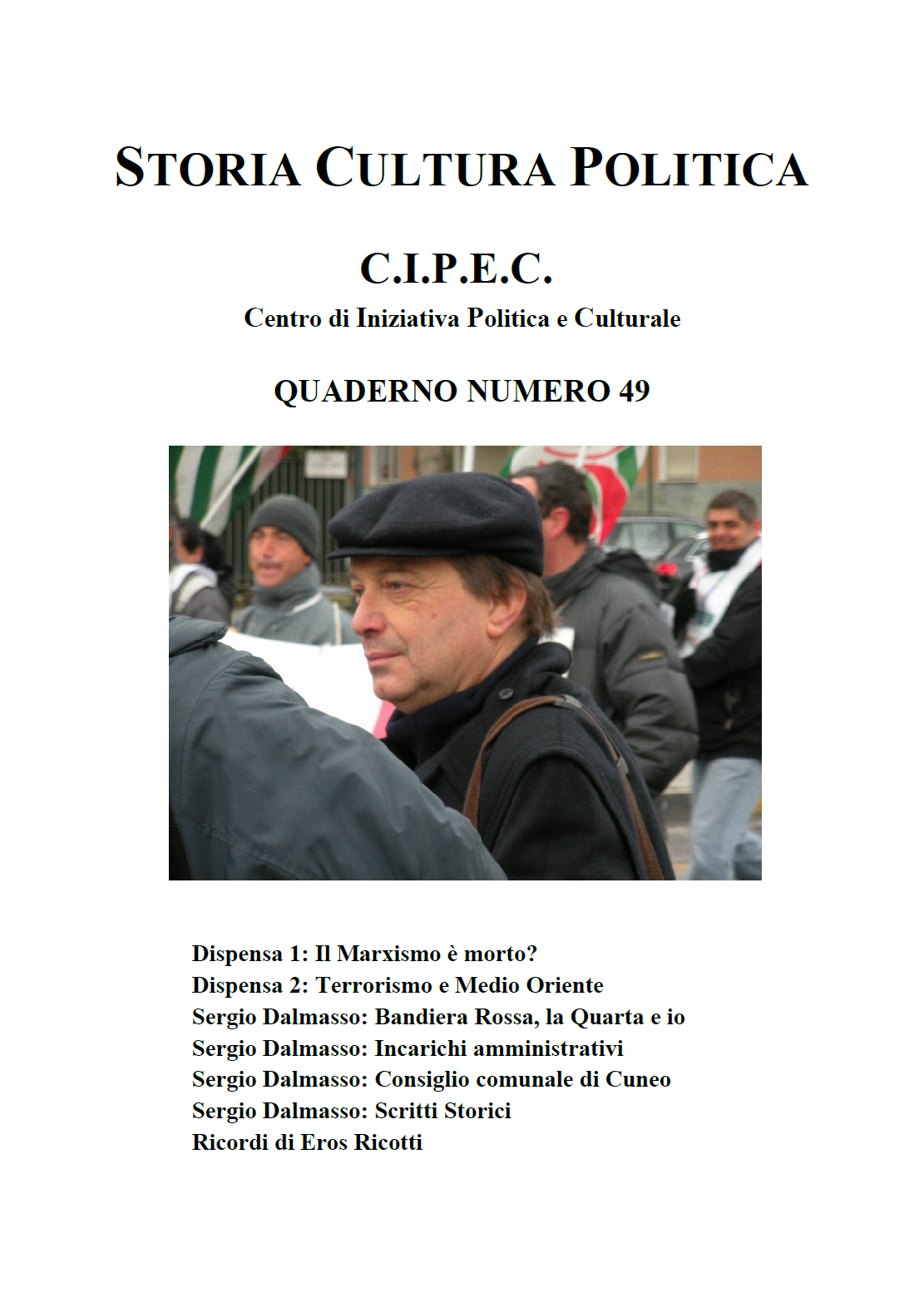 Scritti storici Sergio Dalmasso, Copertina Quaderno CIPEC N. 49