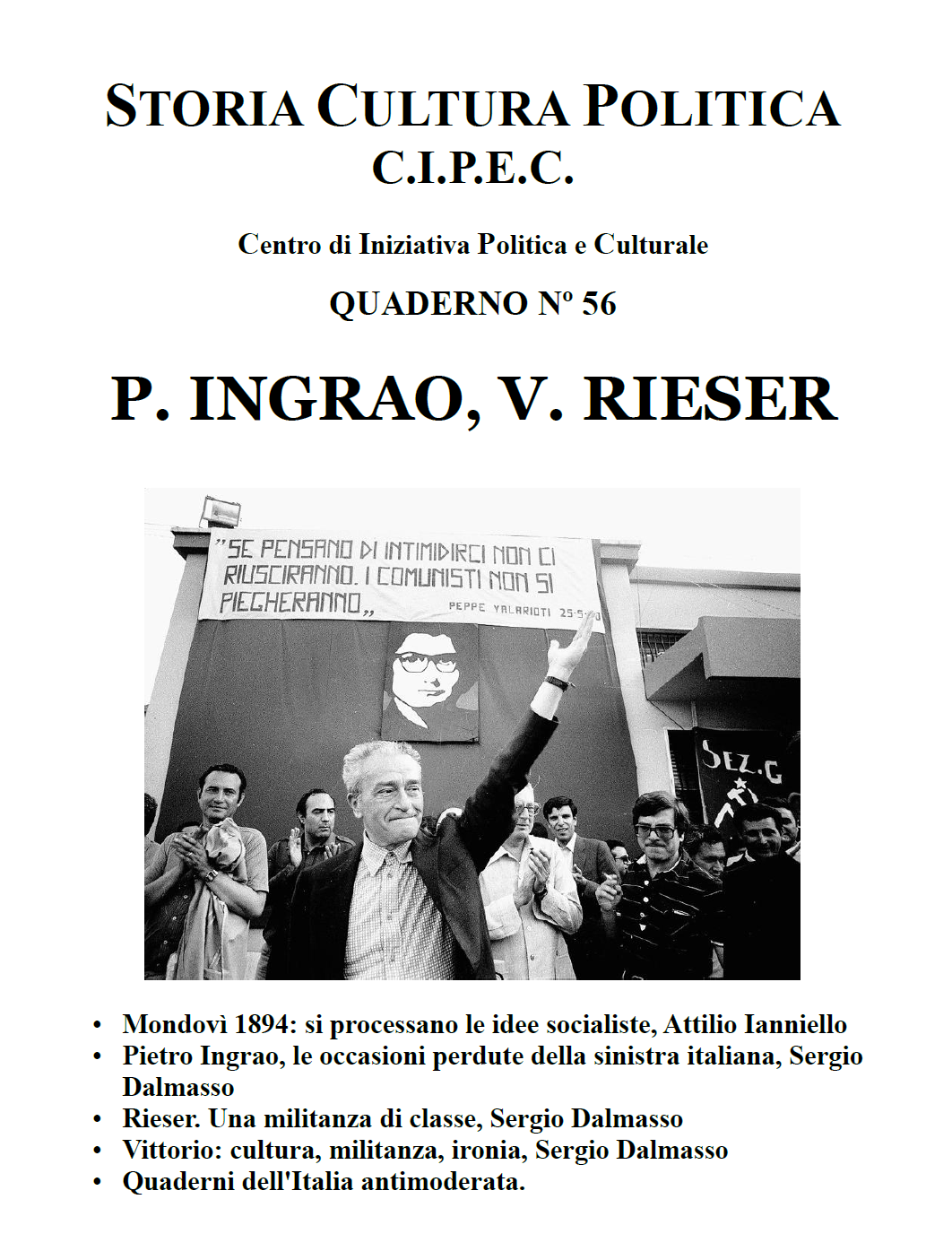 Pietro Ingrao Vittorio Rieser, copertina Quaderno CIPEC numero 56