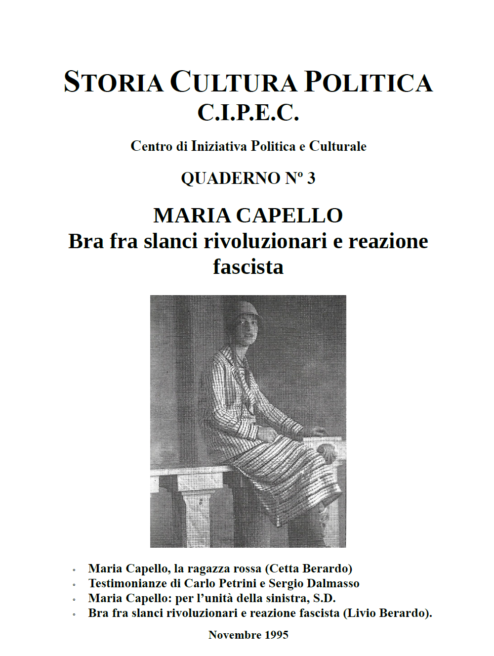 Maria Capello, copertina Quaderno CIPEC Numero 3