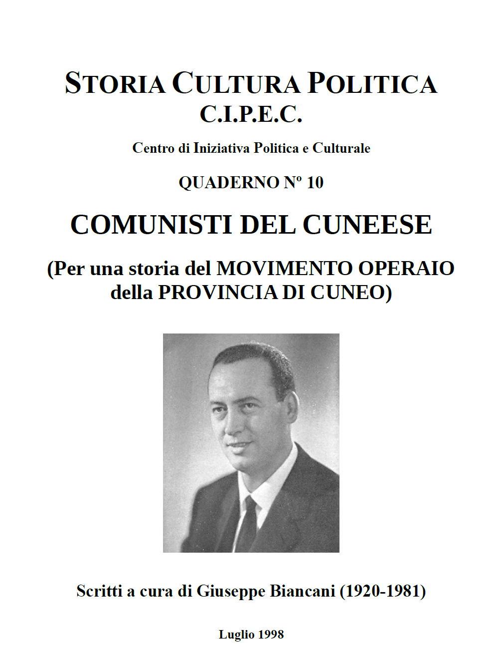 Comunisti del cuneese, copertina quaderno CIPEC numero 10