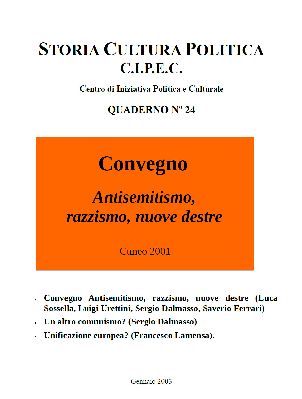 Quaderno CIPEC N. 24 Antisemitismo, razzismo e nuove destre