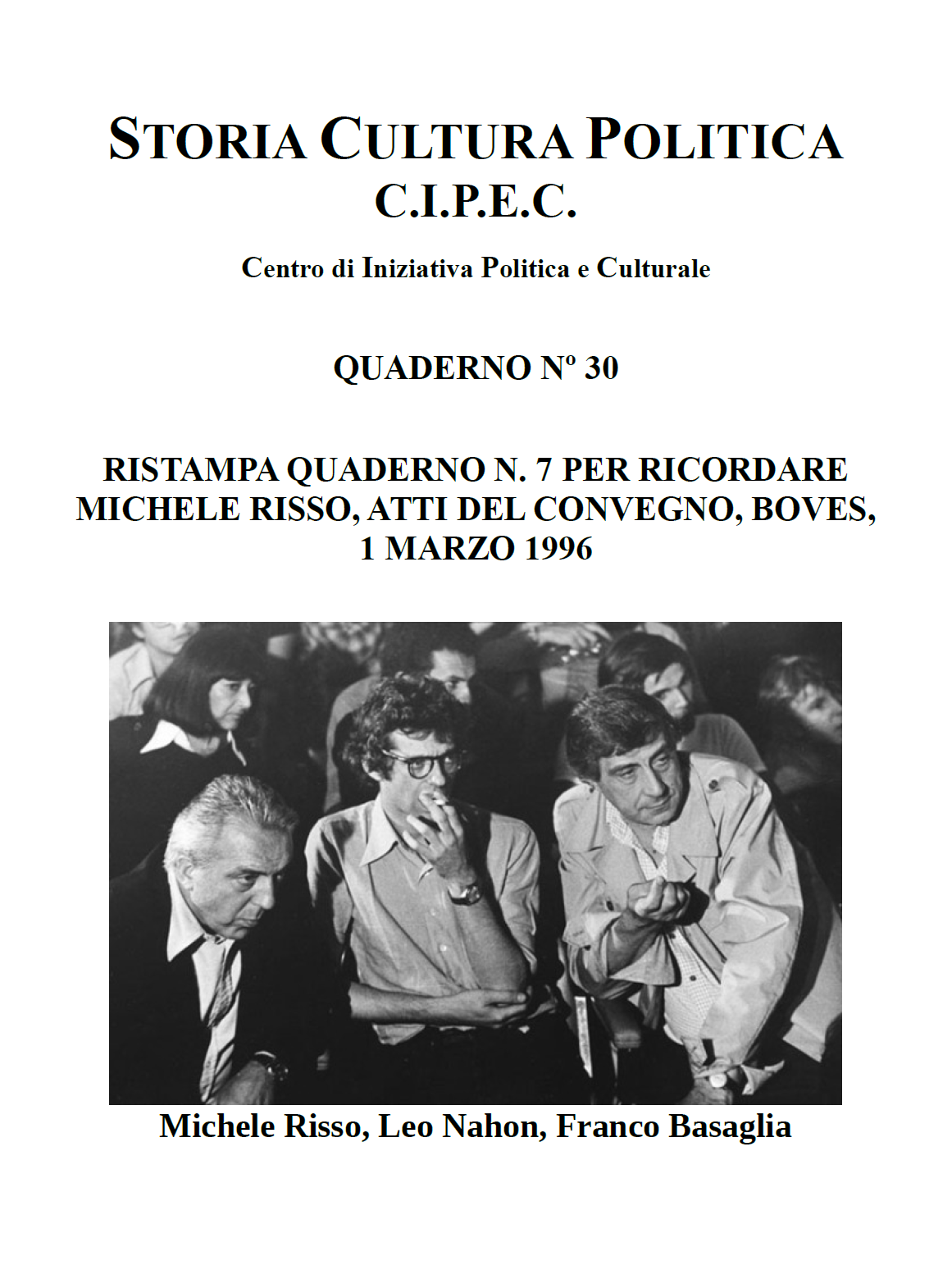 Michele Risso Convegno Boves, Copertina Quaderno CIPEC numero 30