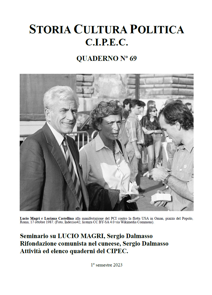Quaderno Cipec 69 con foto di Lucio Magri e Luciana Castellina