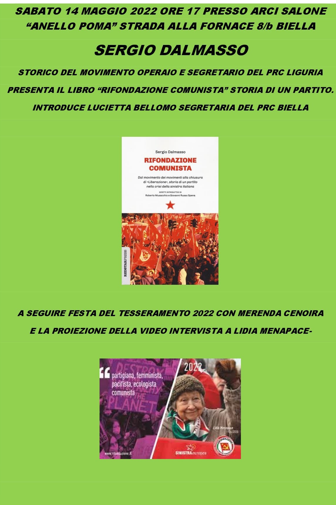 Sergio Dalmasso a Biella presenta il suo libro sulla Storia di Rifondazione Comunista