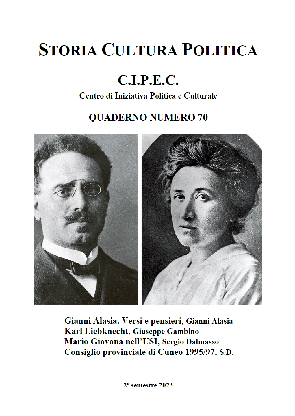 Copertina del quaderno cipec n. 70, Una biografia politica Karl Liebknecht